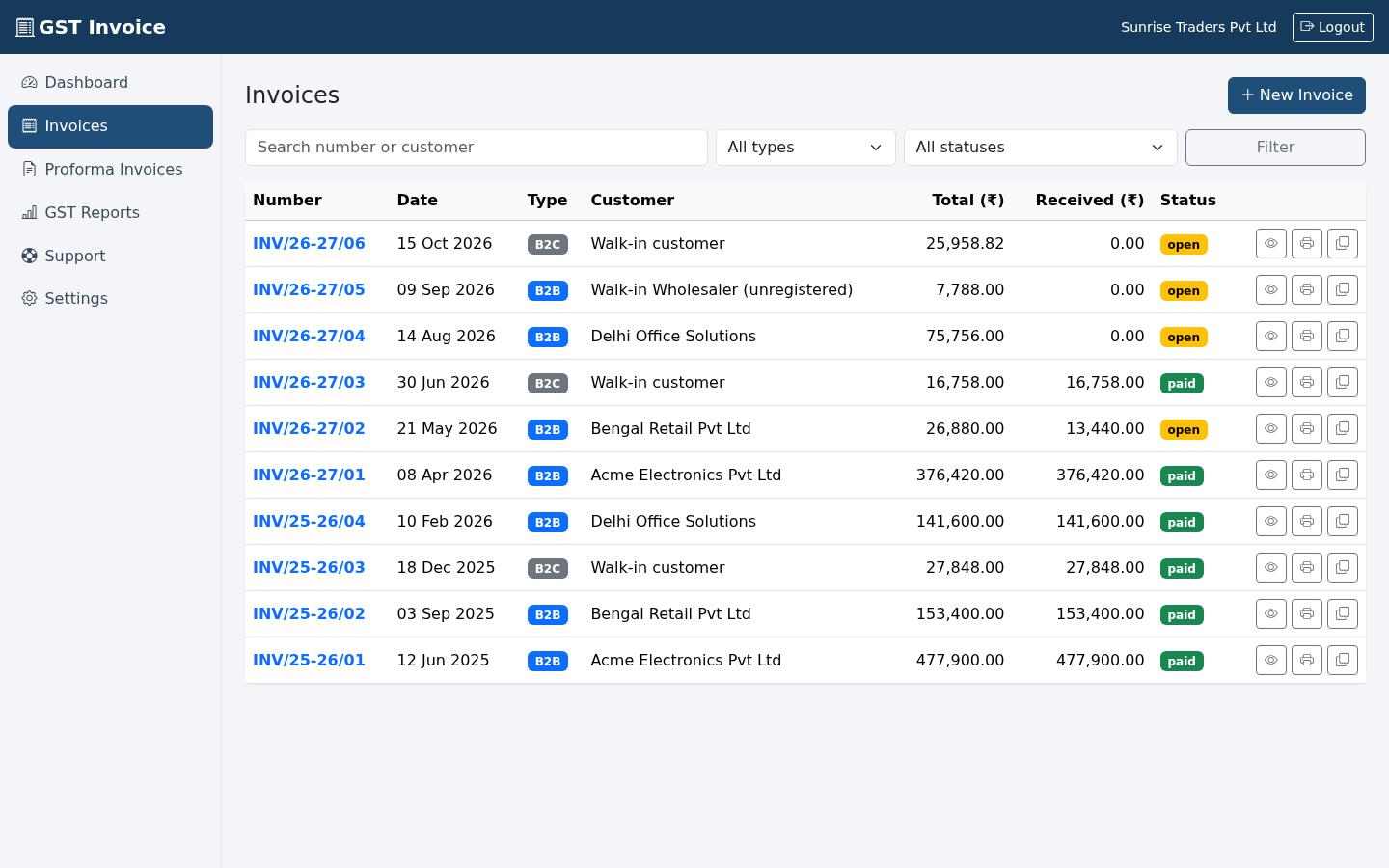 GST Invoice - Invoice Management